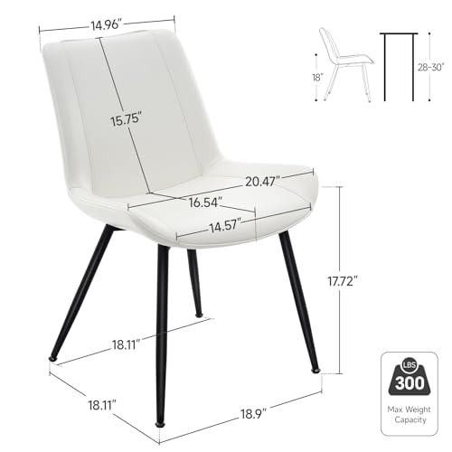 Dining Chairs Set of 2, PU Leather Armless with Metal Legs Pearl White | Fits Dining Rooms, Kitchens, Waiting room, Living rooms, Offices & Cafes, Easy to Clean Easy to assemble Adjustable Foot Pads - color: Pearl White