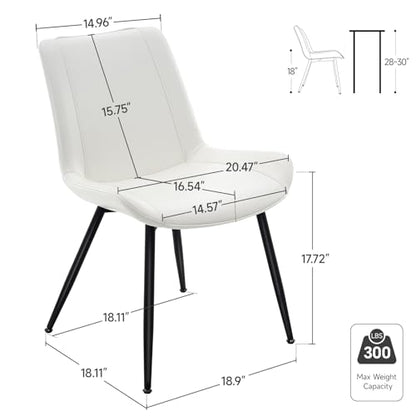 Dining Chairs Set of 2, PU Leather Armless with Metal Legs Pearl White | Fits Dining Rooms, Kitchens, Waiting room, Living rooms, Offices & Cafes, Easy to Clean Easy to assemble Adjustable Foot Pads - color: Pearl White