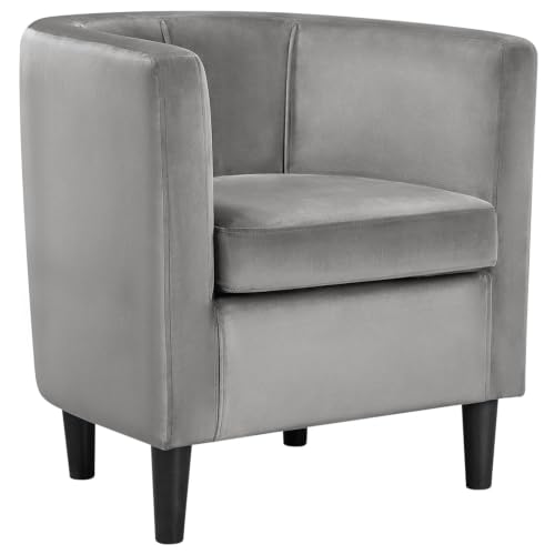 Yaheetech Barrel Accent Chair, Upholstered Modern Armchair, Gray | Soft Velvet Chair with High-Density Foam Seat, Barrel Sofa Chair for Living Room Bedroom Waiting Room - color: Grey, size: Set of 1