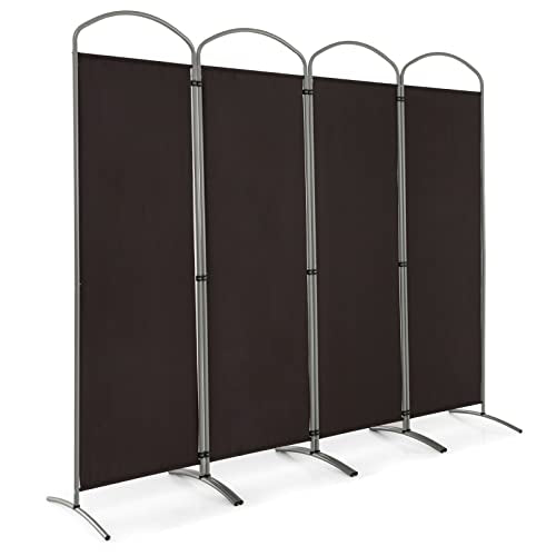 Giantex 1.8m(6.2피트) 접이식 4패널 룸 디바이더 브라운 - 221cm(87인치) 너비의 독립형 접이식 패브릭 프라이버시 스크린, 경량 휴대용 파티션 벽 칸막이 및 분리기, 홈 오피스, 아파트, 스튜디오용 - color: 브라운., size: 4-Panel