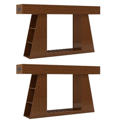 Console Table with Built-in Power Outlet, 60 Inch Narrow Farmhouse Sofa Table Behind Couch, Entryway Foyer Table with Side Storage Compartment & Slatted Bottom Shelf ，2PCS - color: 2pcs