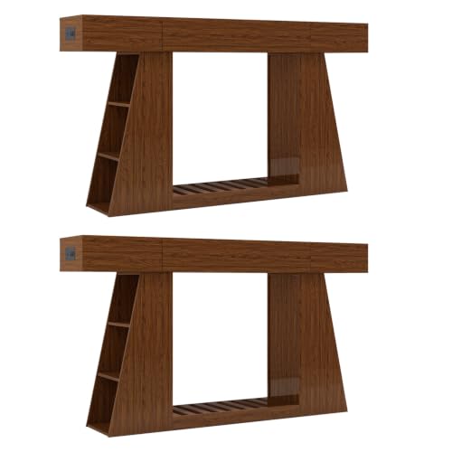 Console Table with Built-in Power Outlet, 60 Inch Narrow Farmhouse Sofa Table Behind Couch, Entryway Foyer Table with Side Storage Compartment & Slatted Bottom Shelf ，2PCS - color: 2pcs
