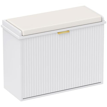 HOMCOM Narrow Shoe Bench with Padded Cushion 24.4x10.2x18.7 Inches White | Shoe Storage Cabinet, Flip-Drawer, Adjustable Shelf, Small Entryway Bench, Holds up to 265lb - color: White, size: 24.4" x 10.2" x 18.7"