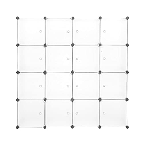 Maximize Storage Space with 16-Cube Modular Closet Organizer - White Wardrobe Shelving DIY Bookcase System Drawer Unit and Door Cabinet - Perfect for Clothes Shoes and More