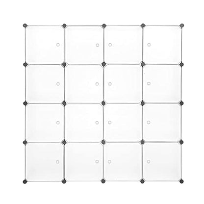 Maximize Storage Space with 16-Cube Modular Closet Organizer - White Wardrobe Shelving DIY Bookcase System Drawer Unit and Door Cabinet - Perfect for Clothes Shoes and More