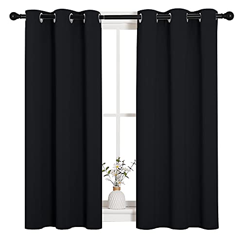 NICETOWN Halloween Bathroom Blackout Curtains and Drapes, Black Solid Thermal Insulated Grommet Blackout Drapery Panels for Window (2 Panels, 34 inches Wide by 45 inches Long, Black) - color: Black, size: 34"W x 45"L (Pack of 2)