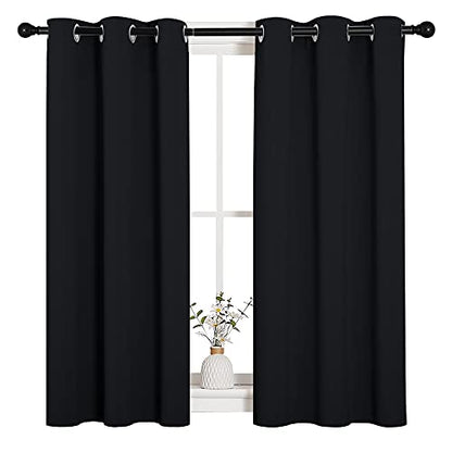 NICETOWN Halloween Bathroom Blackout Curtains and Drapes, Black Solid Thermal Insulated Grommet Blackout Drapery Panels for Window (2 Panels, 34 inches Wide by 45 inches Long, Black) - color: Black, size: 34"W x 45"L (Pack of 2)