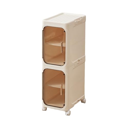 UFORU Tall Narrow Storage Cabinet,Slim Organizer with Magnetic Doors&Wheels | 2 Tiers, Smooth-Rolling Wheels, Durable Waterproof Plastic, Adjustable Shelves, Space-Saving Design for Small Spaces - color: Cream White, size: 2 tier