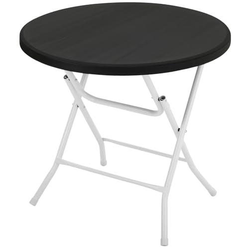 31.5 Inch Round Folding Table with Carry Handle, Black | Portable, Heavy Duty, Plastic, Utility Table, Steel Legs, Party, Dining, Wedding, Camping, Picnic, Indoor, Outdoor Event - color: Black, size: 31" Diameter
