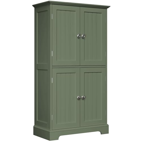 ChooChoo Bathroom Floor Cabinet with Adjustable Shelves | Bathroom Storage Cabinet, 4 Doors, Freestanding Cupboard for Living Room, Green - color: Green, size: 11.81"D x 23.62"W x 43.31"H