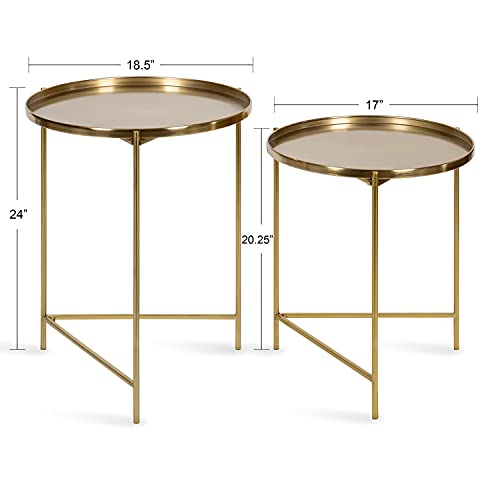 Kate and Laurel Ulani Modern Nesting Side Table; Set of 2; Gold; Sophisticated Glam End Tables for Storage and Display - color: Gold