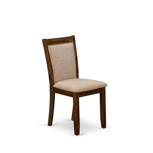 East West Furniture MZCNT04 Monza Modern Parson Dining Chairs - Light Tan Linen Fabric Upholstered Chairs, Set of 2, Antique Walnut - color: Mzcnt04