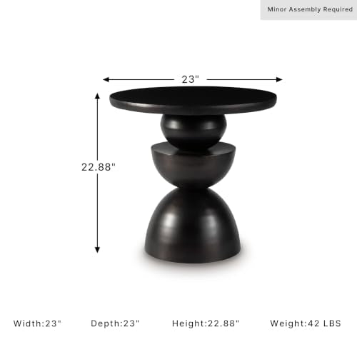Signature Design by Ashley Round Metal Accent End Table, Dark Bronze | Sculptural pedestal base, Generous 23-inch tabletop for living rooms, Kurtson Series - color: Dark Brown
