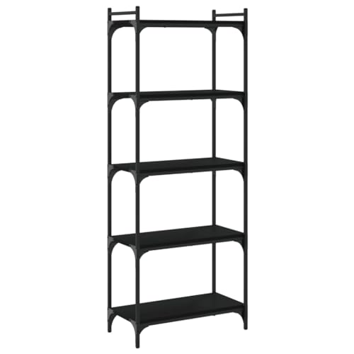 5-Tier Industrial Bookshelf, Modern Metal Frame Bookcase for Home Office, Living Room Storage Rack with Adjustable Feet, Black, 23.6x11.8x60.6 inch - color: Black 8