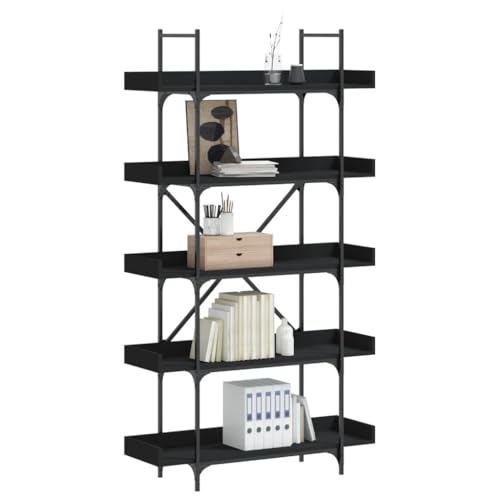 5-Tier Bookshelf Industrial Bookcase with Metal Frame, Storage Display Rack for Home Office, Living Room, Bedroom, 39.4x13x71.1 Inch, Black - color: Black 16