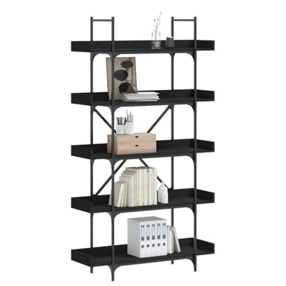 5-Tier Bookshelf Industrial Bookcase with Metal Frame, Storage Display Rack for Home Office, Living Room, Bedroom, 39.4x13x71.1 Inch, Black - color: Black 16