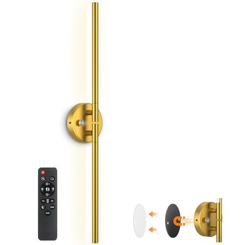 Wall Sconces with Remote,Rechargeable Battery Operated,Wireless Magnetic Wall Lights with RGB Colors&Dimmable,Wall Decor for TV/Mirror,Bedroom,Staircase Gold - size: RGB-28.5 inch (Gold - Single)