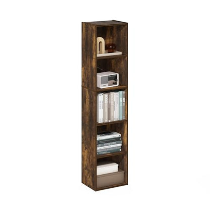 Furinno PASIR Book Shelf, 5-Tier Modern Bookshelf, Open Shelves Bookcase 9 x 12 x 52, Easy Assembly, for Living Room, Bedroom, Home Office, Amber Pine - color: Amber Pine, size: 5-Tier Cube