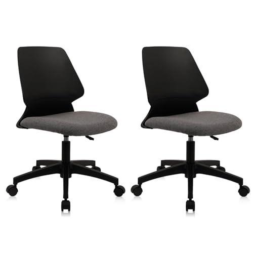 CLATINA Armless Adjustable Height Desk Chair with Wheels, Upholstered Swivel Computer Task Chair, Comfy Small Office Reading Chair for Home & Meeting Room, Black, 2 Pack - color: Black-rubor, size: 2 Pack