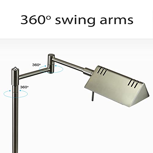 O'Bright LED Pharmacy Table Lamp, Full Range Dimming, 12W LED, 360 Degree Swing Arms, Desk, Reading, Craft, Work Lamp, ETL Tested, Brushed Nickel - color: Brushed Nickel