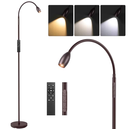 Reading Floor Lamp, 72" LED Dimmable Lamp with Gooseneck,Zoomable Spotlight | Adjustable Color Beam Standing Lamp, Touch & Remote Control, Task Craft, Sewing, Bedroom Living Room,Office,Oil-Rubbed Bronze - color: Oil-Rubbed Bronze