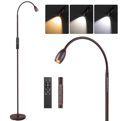 Reading Floor Lamp, 72" LED Dimmable Lamp with Gooseneck,Zoomable Spotlight | Adjustable Color Beam Standing Lamp, Touch & Remote Control, Task Craft, Sewing, Bedroom Living Room,Office,Oil-Rubbed Bronze - color: Oil-Rubbed Bronze