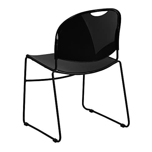 Flash Furniture Hercules Series Ultra-Compact Plastic Stacking Event/Waiting Room Chairs, Ergonomic Lobby Chairs with Contoured Seats, Set of 5, Black - color: Black Plastic/Black Frame, size: set of 5