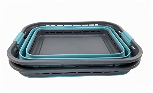 SAMMART 42L (11 Galloons) Collapsible Plastic Laundry Basket - Foldable Pop Up Storage Container/Organizer - Portable Washing Tub - Space Saving Hamper/Basket[BPA Free] (Grey/Crystal Blue (Set of 2)) - color: Grey/Crystal Blue (Set of 2)