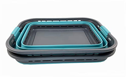 SAMMART 42L (11 Galloons) Collapsible Plastic Laundry Basket - Foldable Pop Up Storage Container/Organizer - Portable Washing Tub - Space Saving Hamper/Basket[BPA Free] (Grey/Crystal Blue (Set of 2)) - color: Grey/Crystal Blue (Set of 2)