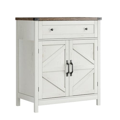 ChooChoo 30" W Coffee Bar Cabinet, Kitchen Storage Cabinet with Drawer | Small Buffet Cabinet, Farmhouse Sideboard Buffet, Adjustable Shelf, Rustic White - color: Rustic White