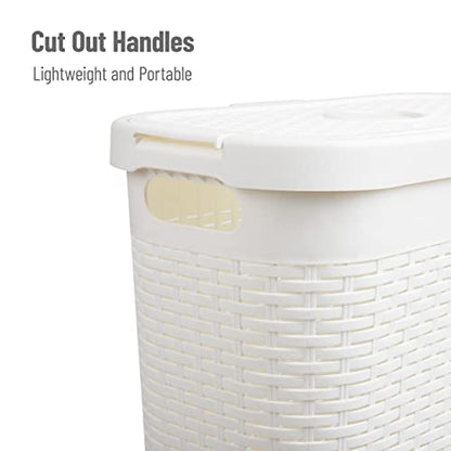 Mind Reader Slim Laundry Hamper with Lid, 40L Clothes Basket, Narrow Tapered Design with Ventilated Cutout Pattern, Plastic, White - color: White, size: Single