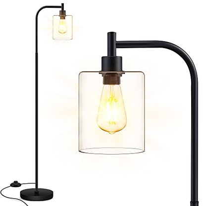 Standing Lamp with Glass Shade, Modern Industrial Floor Lamp with Foot Switch, Bright 6W LED for Living Room and Bedroom - color: Black