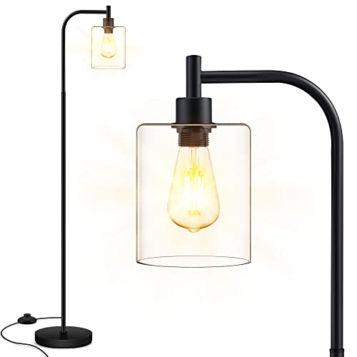 Standing Lamp with Glass Shade, Modern Industrial Floor Lamp with Foot Switch, Bright 6W LED for Living Room and Bedroom - color: Black