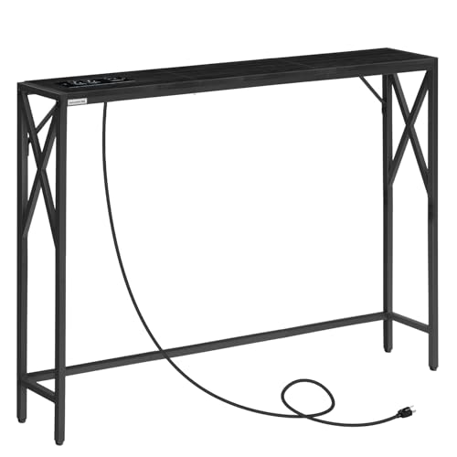 MAHANCRIS 5.9" Narrow Sofa Table with Charging Station, 39.4 Behind Couch Table with Outlet, Slim Entryway Console Table, Small Space, for Hallway, Living Room, Foyer, Black CTHB151E01 - color: Black