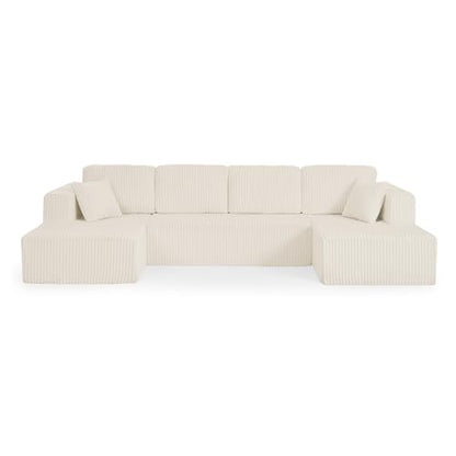 U shape Modular Sectional Sofa, Compressed Sectional Sofa Modern Minimalist Style Corduroy Couch, Sleeper Sofa for Living Room, Bedroom, Comfy Compressed Sofa Couch Space-Efficient Design-beige Mini