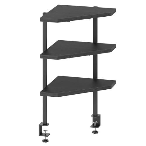 MAHANCRIS Clamp on Desk Corner Organizer, 3-Tier Desktop Shelf, Adjustable Desk Corner Storage Shelf with Metal Frame, for Office, Game Room, Black DSBK5501 - color: Black