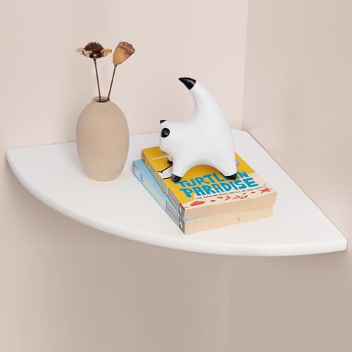 Gieanoo White Corner Wall Shelf 12inch Solid Oak Wood Floating Corner Shelf with Wire Hole Corner Wall Storage Display Shelves for Living Room Bedroom Bathroom Kitchen - color: White, size: 12in 1-Pack