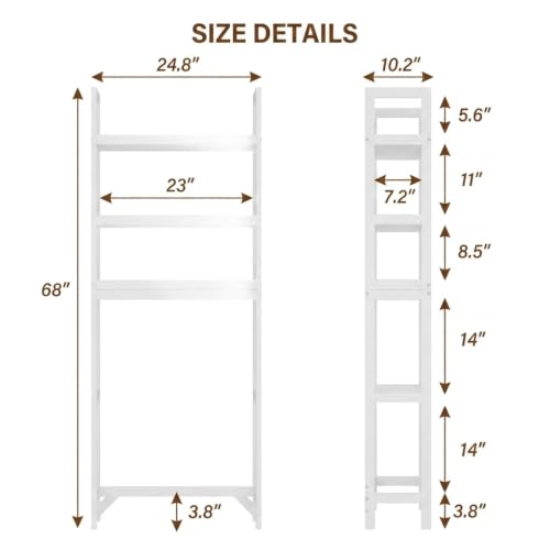 3-Tier wood over the Toilet Storage Cabinet , Simple Bathroom Storage rack | Space-saving freestanding wood shelf fits above standard toilets; open 3-tier storage holds towels & toiletries. White - color: White