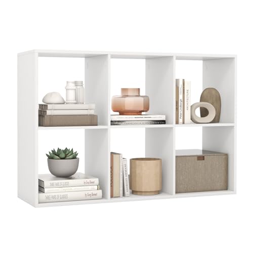 GIANTEX 6-Cube Bookcase, White Cubby Bookshelf w/Back Guardrail & Anti-Tipping Kits, 9-Tier Freestanding Storage Organizer with Shelves, Open Back Display Rack for Living Room, Bedroom, Study - color: White, size: 6-Cube