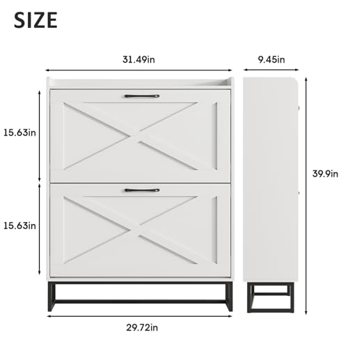 Maupvit Shoe Cabinet with 2 Flip Drawers, Freestanding Shoe Cabinet Organizer with Metal Legs, Shoes Storage Cabinet for Entryway, Narrow Shoe Rack Cabinet, White - color: White, style: 2-Drawers
