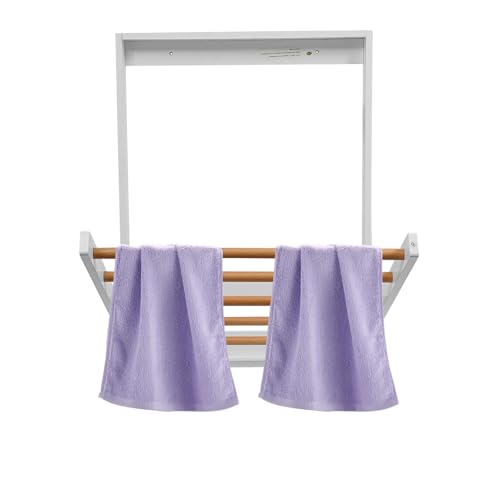 Wall Mounted Clothes Drying Rack, Folding Laundry Drying Rack with 5 Wooden Rods, 11LBS Capacity Retractable Clothes Airer for Bathroom Laundry Room Balcony