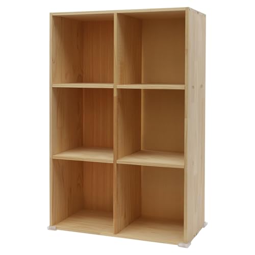 6-Compartment Solid Wood Bookcase, 2 Tier Wooden Cube Shelf Bookcase Floor Standing Bookshelf, Storage Cubes Organizer Storage Cabinet for Living Rooms, Bedrooms, Study Rooms - size: 6-Compartment