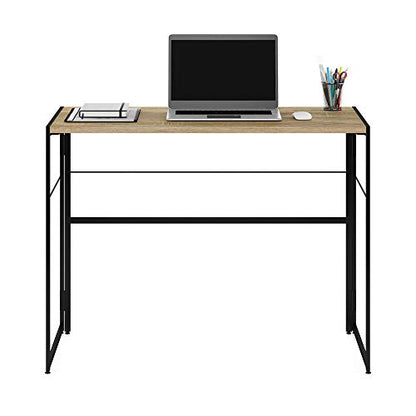 Furinno Riau No Tool/No Assembly/Folding Metal Frame Computer Desk, Sonoma Oak/Black, 39 Inch - color: Sonoma Oak/Black, size: 39 inches