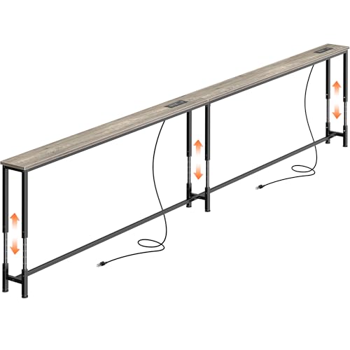Huuger 110.2 Inch Sofa Table with Power Outlets, 23.9’’-34.4’’ Height Adjustable Range, Behind Couch Table with USB-C Ports, Sofa Tables Narrow Long, Skinny Console Table, Small Spaces, Country Rustic - color: Oak, size: 110.2''W x 23.9''-34.4''H