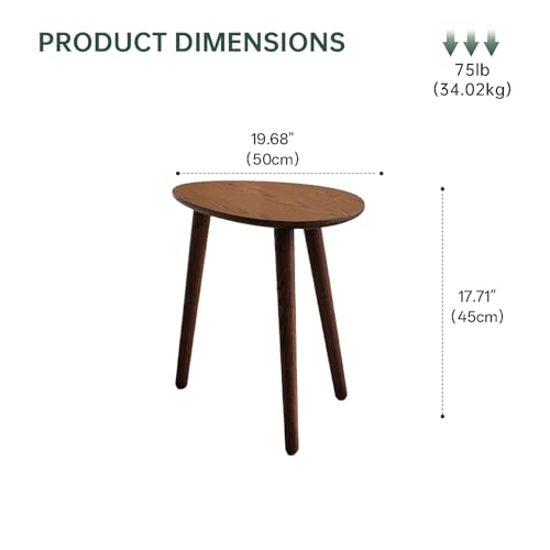 Small Oval Coffee Table, Mid Century Modern Coffee Table for Living Room, 100% Solid Oak Wood Side Table End Tables for Home (Walnut Color, 19.68" Wx13.38 Dx17.71 H) - color: Walnut, size: Small - 1 Piece