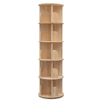 Bear Qiaqia Rotating Bookshelf, 360 Display 5 Tier Floor Standing Bookcase Storage Rack for Kids&Adult, Wood Narrow Book Shelf Organizer for Bedroom, Living Room, Study Room(63 * 17.32 * 17.32inch) | Spinning Bookshelf Tower with Large Capacity for Small