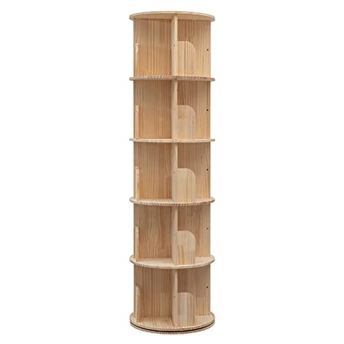 Bear Qiaqia Rotating Bookshelf, 360 Display 5 Tier Floor Standing Bookcase Storage Rack for Kids&Adult, Wood Narrow Book Shelf Organizer for Bedroom, Living Room, Study Room(63 * 17.32 * 17.32inch) | Spinning Bookshelf Tower with Large Capacity for Small