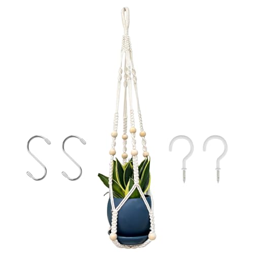 RIFNY Macrame Plant Hanger Indoor, Hanging Plant Holder, White, 1 PC | 35 Inch Hanging Planter with Hooks, Fits 5-10" Pots, Suitable for Ceiling, Wall and Window Indoor Plant, Boho Home Decor - color: White, size: 35 Inch 1pcs