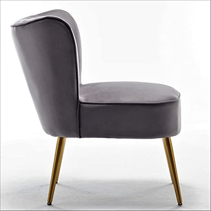 Container Furniture Direct Modern Velvet Accent Chair for Living Room, Bedroom, or Entryway, Stylish and Comfortable Armless Design with Metal Legs, Grey - color: Grey