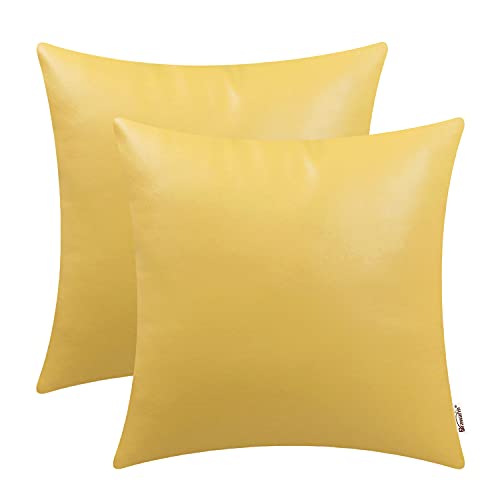 BRAWARM Faux Leather Throw Pillow Covers 16 X 16 Inches - Yellow Leather Pilow Covers Pack of 2, Solid Dyed Leather Pillowcases for Couch Bed Sofa Garden Home Decorative - color: Yellow, size: 16" x 16" (Pack of 2)